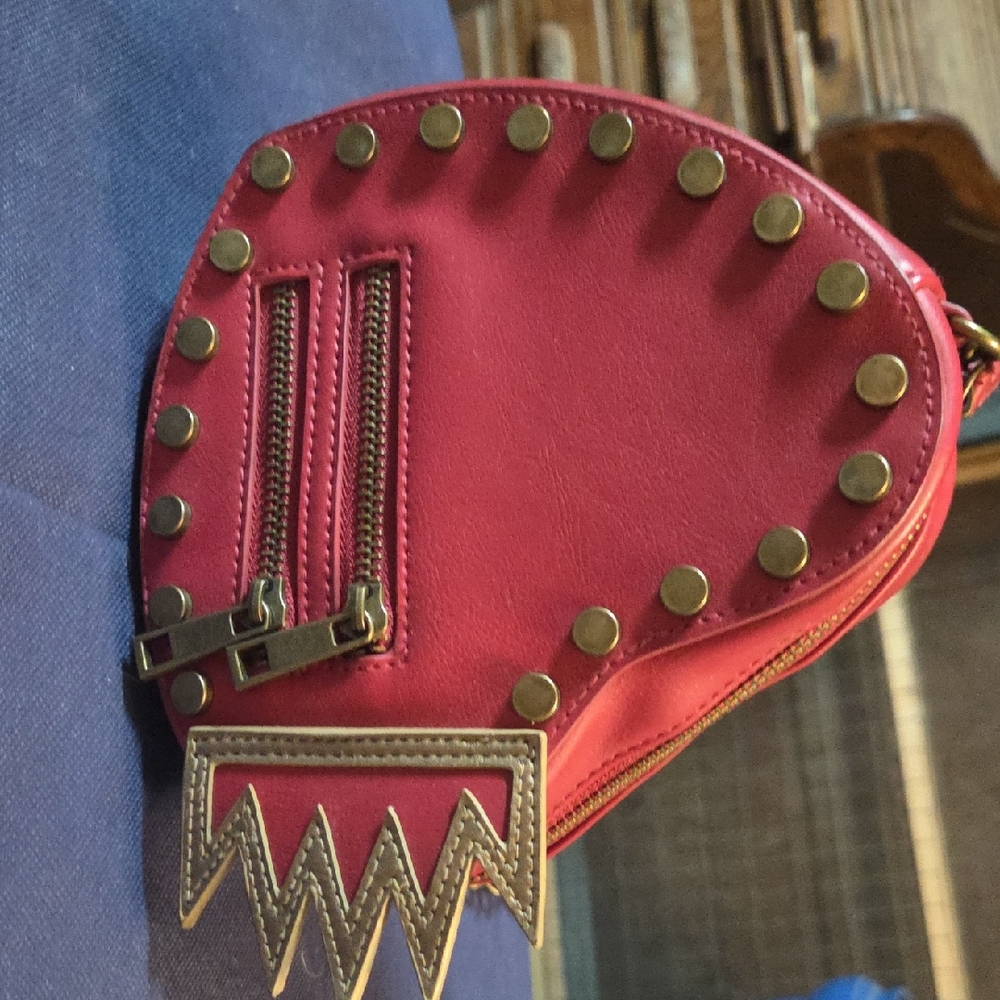 Red Studded Heart Crossbody Bag